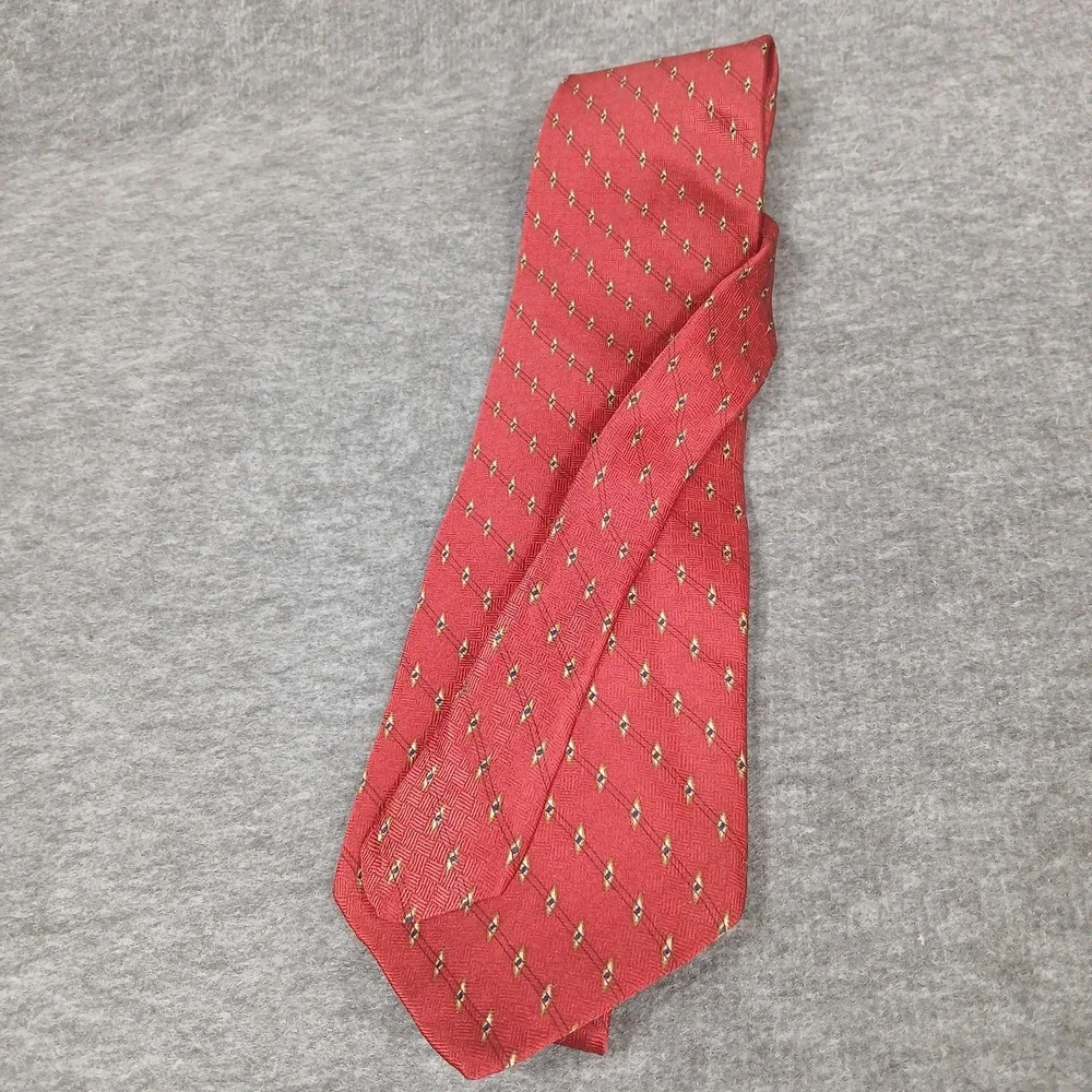 Neo Bill Blass Necktie Mens‎ One Size Red Silk Geometric Diamond Pattern Tie